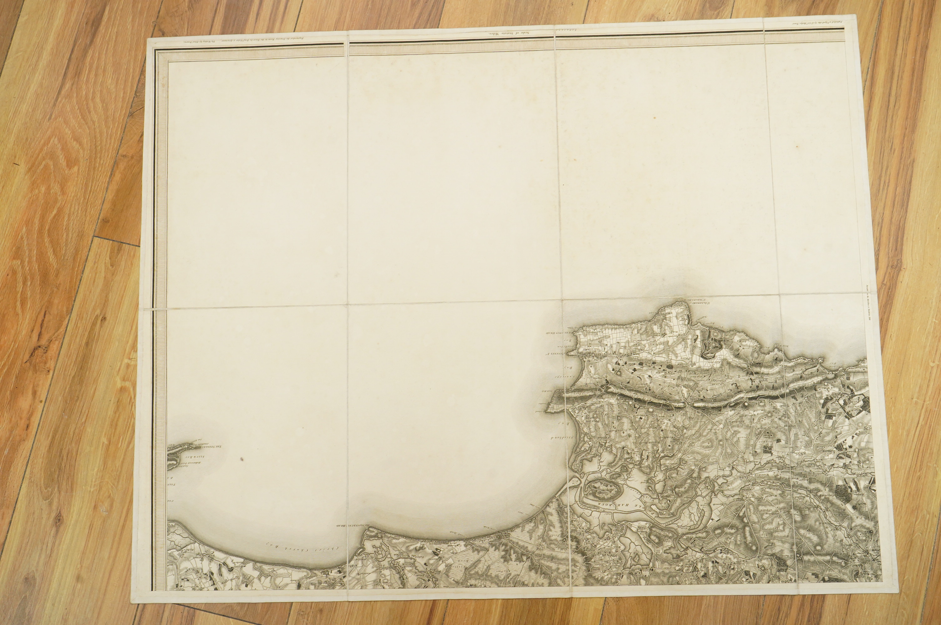 Ordnance Survey maps of Dorset, comprising of a set of four engraved maps mounted on linen, including sheet no.s; 15, 16, 17, and 18, engraved by Benjamin Baker at the Drawing Room in the Tower, and published by Lt. Col.